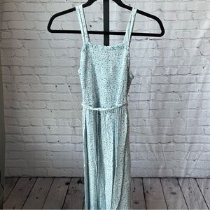 Blue Ditsy Floral Ruched Top Midi Dress Size Small